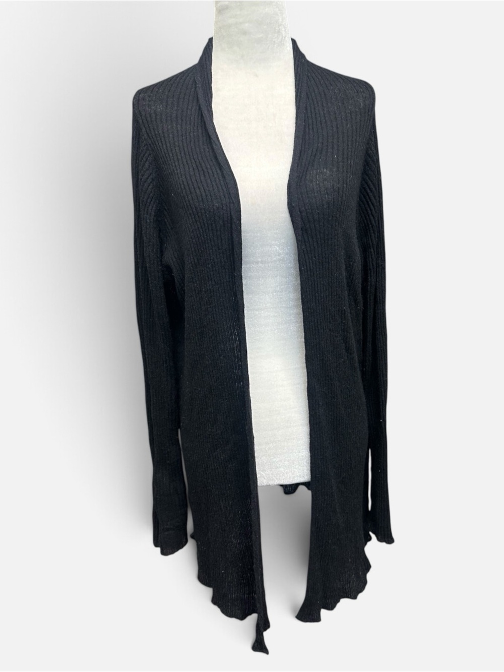 Banana Republic Black Open-Front Alpaca/Wool Blend Ribbed Cardigan L